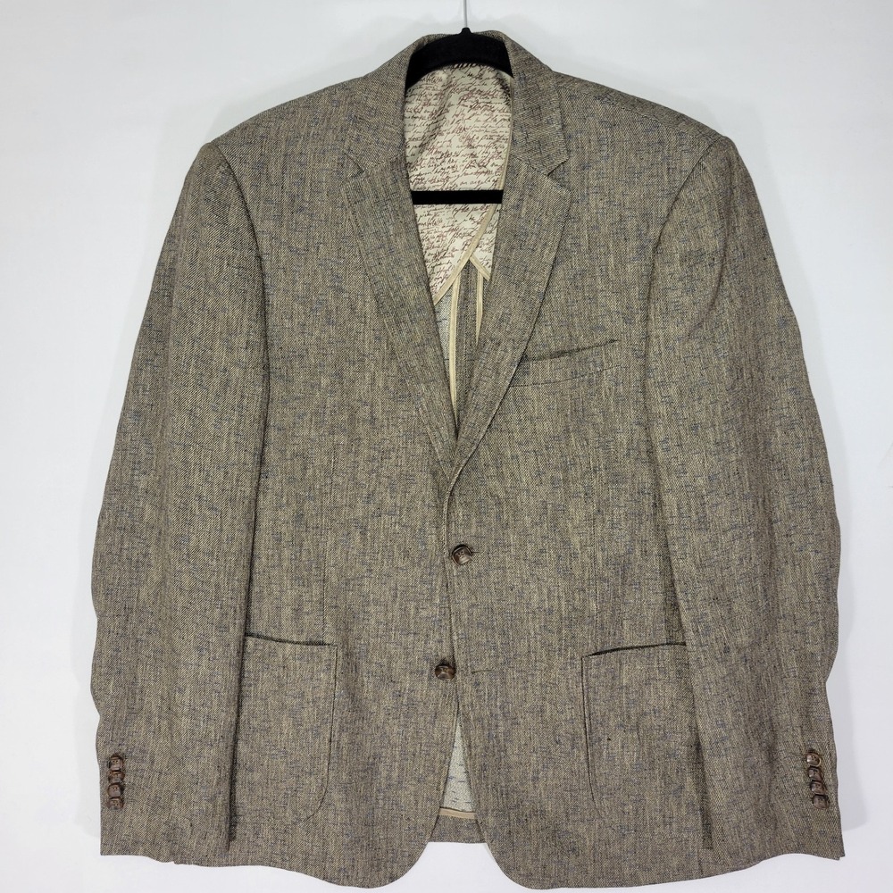 1 Like No Other Men's Sport Coat Blazer Two Button Olive Linen Blend Size 42L